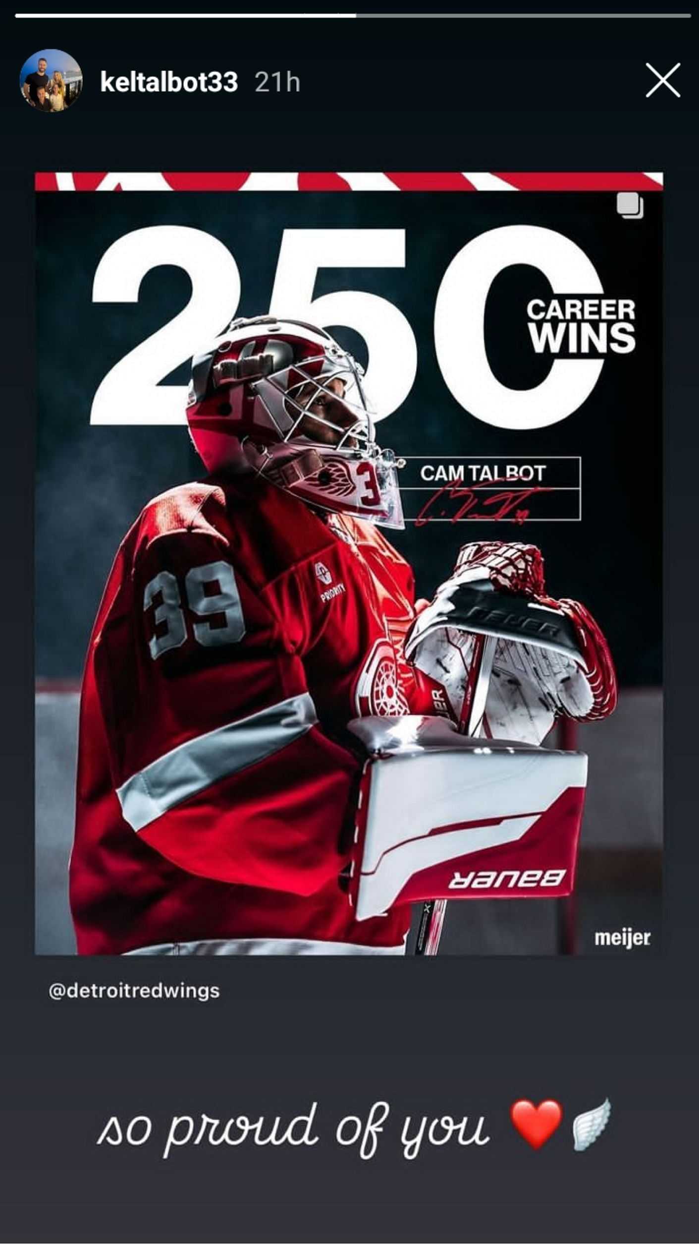 Cam Talbot’s wife Kelly pens four-word reaction to Red Wings goalie’s 250 career-wins milestone-Picture2