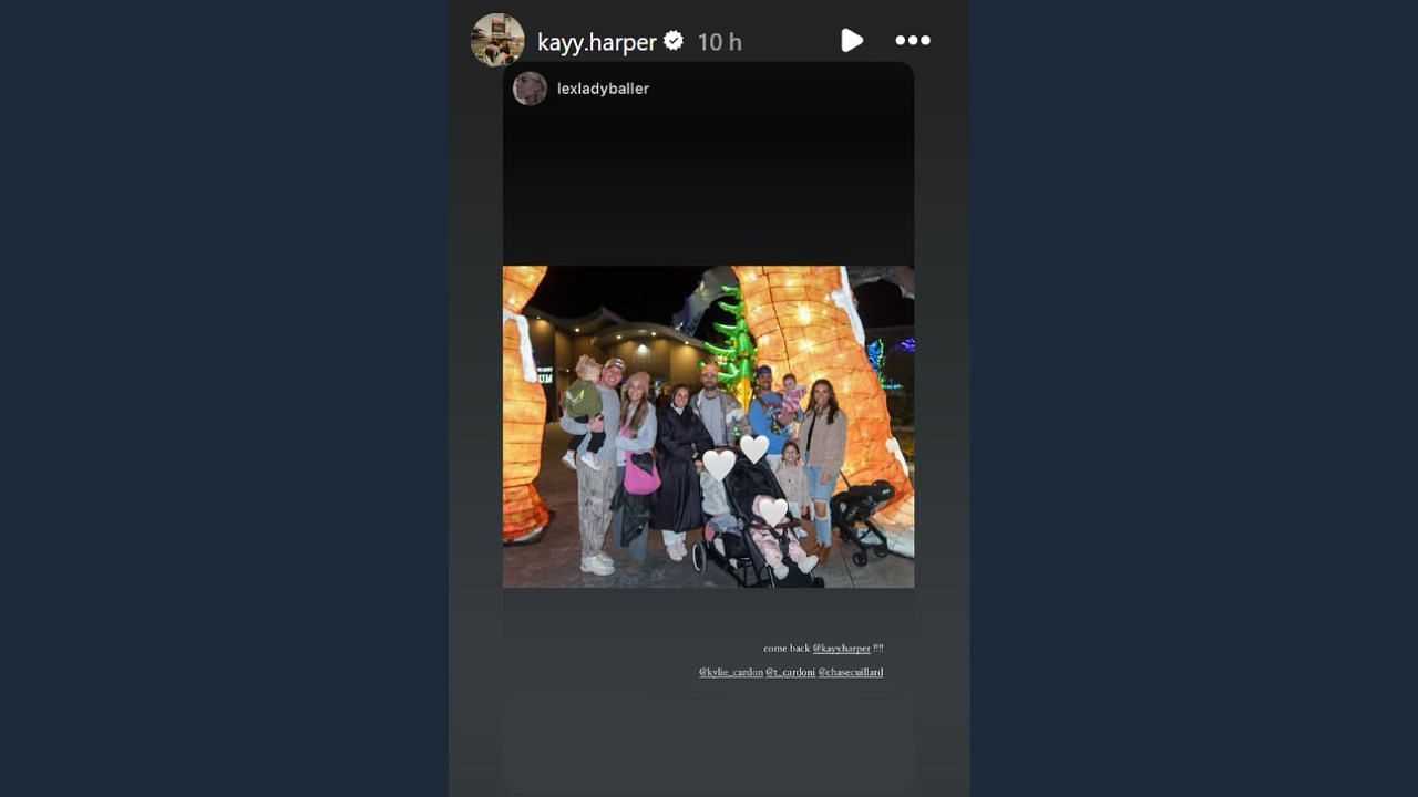 Bryce Harper & wife Kayla nail couple style game in a sleek jacket & black long coat on night out with friends-Picture2